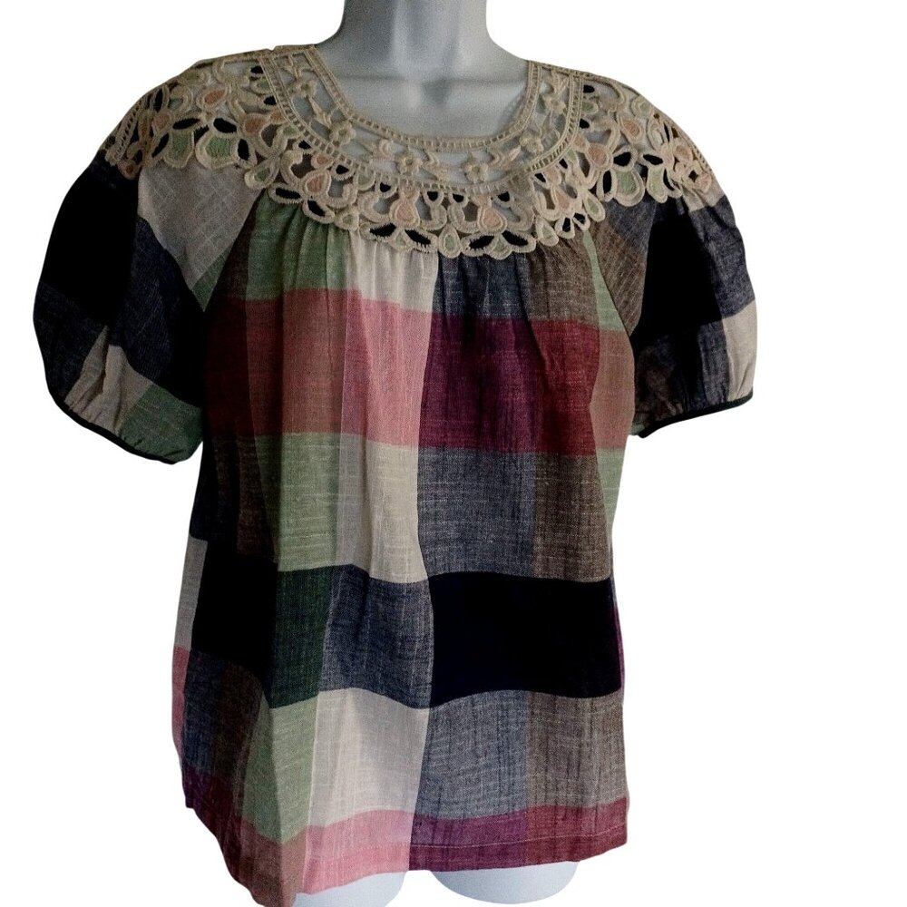 Mystree Patchwork Plaid Boho Cottagecore Crochet … - image 1